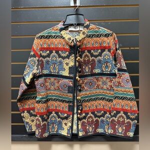 🌻 Vintage Flashback Tapestry Jacket Boho Ethnic Woven Size S 🎨